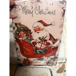 Vintage inspired tin Santa sign